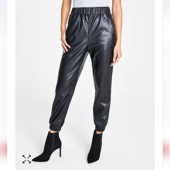 INC International Concepts Pants - Faux-Leather Jogger Pants, PXL in Black - INC International Concepts Petite